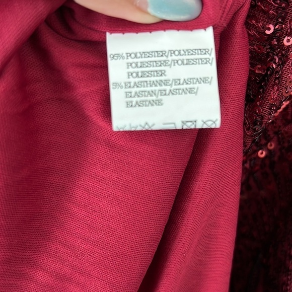 NWT One Shoulder Sequins Maroon Dress - Picture 7 of 7